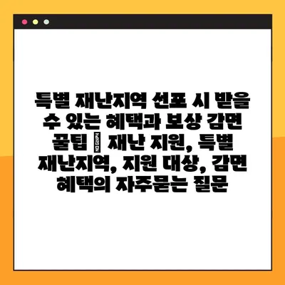 특별 재난지역 선포 시 받을 수 있는 혜택과 보상 감면 꿀팁 | 재난 지원, 특별 재난지역, 지원 대상, 감면 혜택