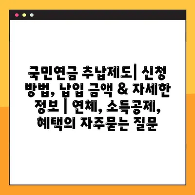 국민연금 추납제도| 신청 방법, 납입 금액 & 자세한 정보 | 연체, 소득공제, 혜택