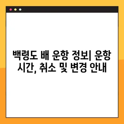 백령도 배 시간표 & 요금 완벽 정리 | 예약, 운항 정보, 주의사항
