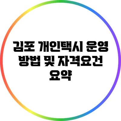 김포 개인택시 운영 방법 및 자격요건 요약