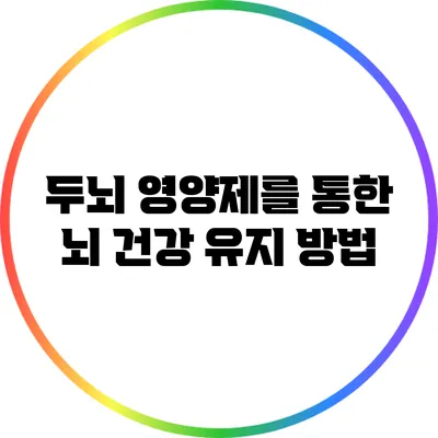 두뇌 영양제를 통한 뇌 건강 유지 방법