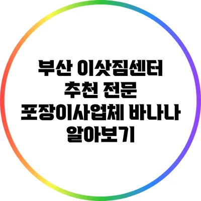 부산 이삿짐센터 추천: 전문 포장이사업체 바나나 알아보기