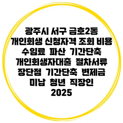 광주시 서구 금호2동 개인회생 신청자격 조회 비용 수임료 | 파산 | 기간단축 | 개인회생자대출 | 절차서류 | 장단점 | 기간단축 | 변제금 미납 | 청년 | 직장인 2025